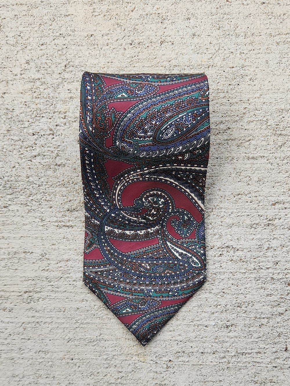 Christian Dior Paisley Silk Tie in Burgundy with Blue Accents